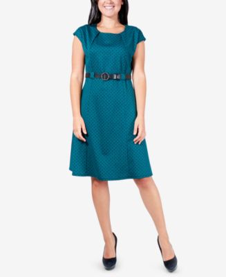 NY Collection Belted Cap-Sleeve A-Line Dress - Macy's