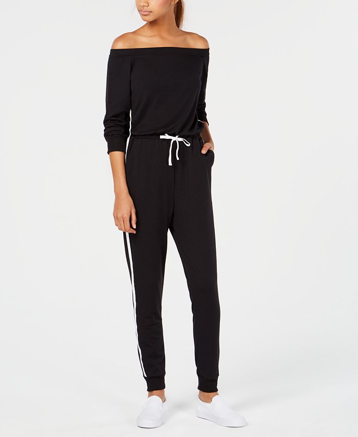 Material Girl Juniors' Off-The-Shoulder Track Jumpsuit, Created for ...