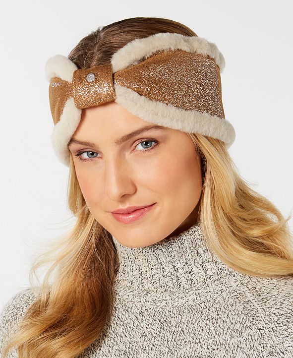 ugg reversible leather & shearling headband