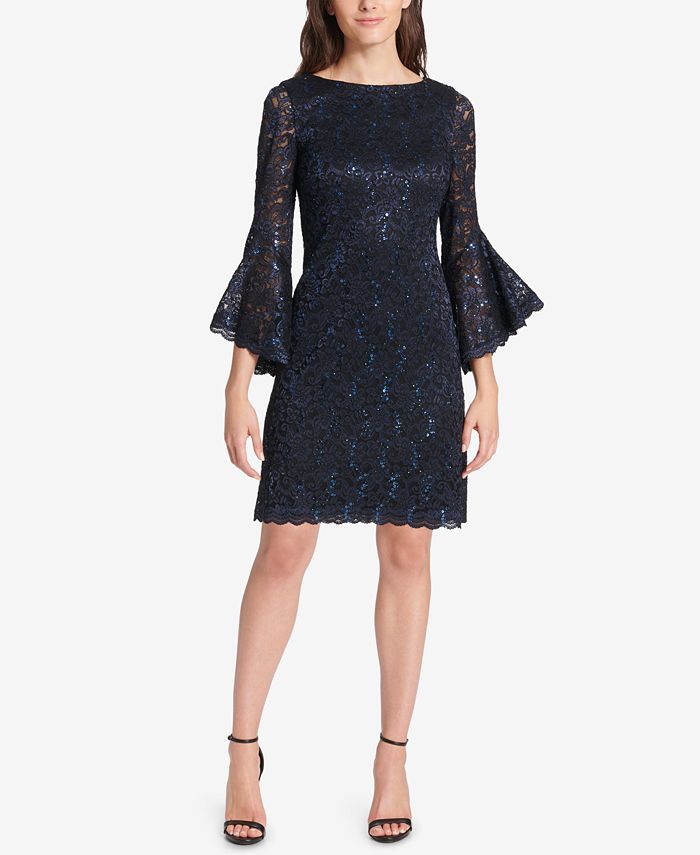Jessica Howard Petite Bell-Sleeve Sequined Lace Dress - Macy's