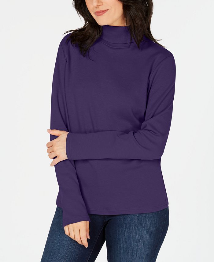 Karen Scott Petite Long-Sleeve Cotton Turtleneck, Created for Macy's ...