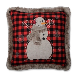 Pillow Perfect Fur Snowman Square Red/black 18" Throw Pillow