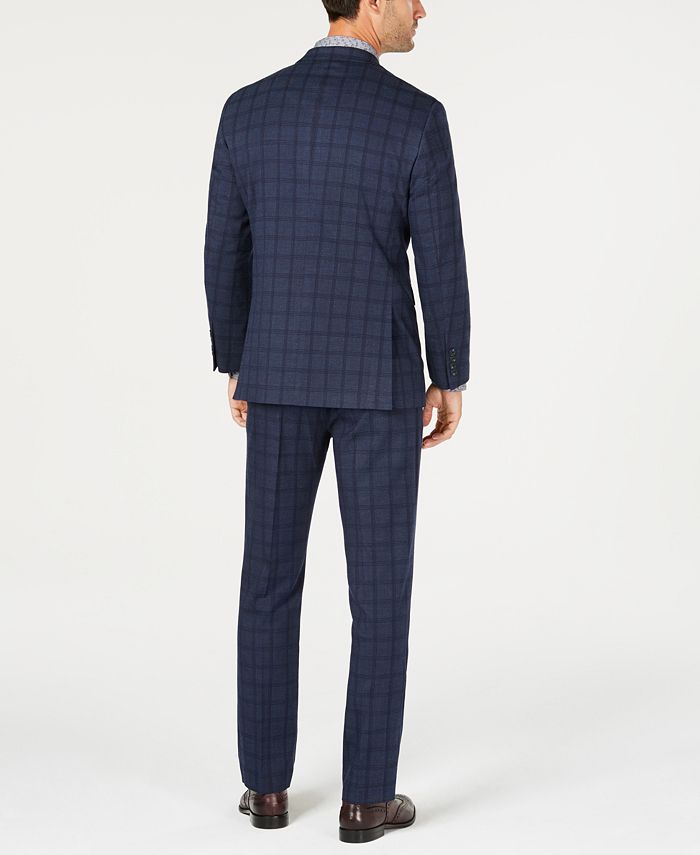 Perry Ellis Men's Slim-Fit Stretch Dark Blue Windowpane Plaid Suit - Macy's