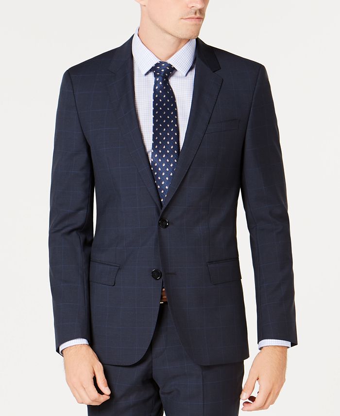 HUGO Boss Men's Slim-Fit Blue Plaid Wool Suit Jacket - Macy's
