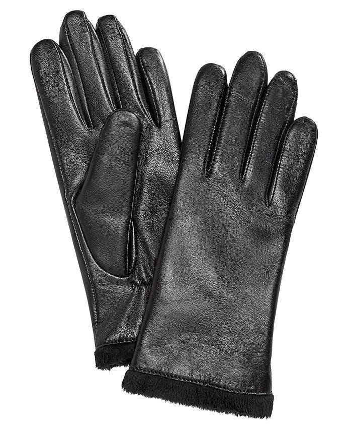 Charter Club - Micro Faux Fur Lined Leather Tech Gloves