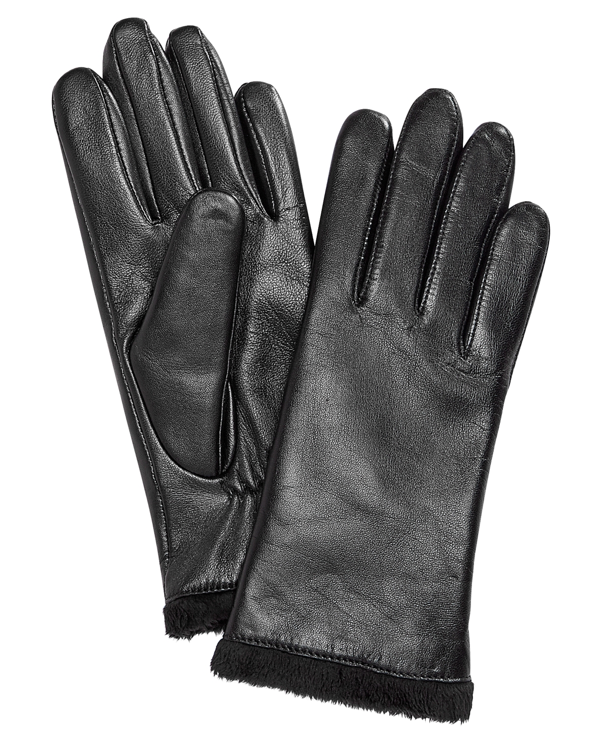 Micro Faux Fur Lined Leather Tech Gloves, Created for Macy's - Black