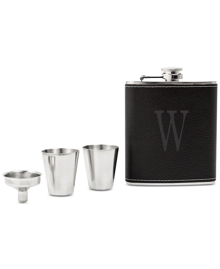 Cathy's Concepts Personalized Black Leather Wrapped Flask Set - Macy's
