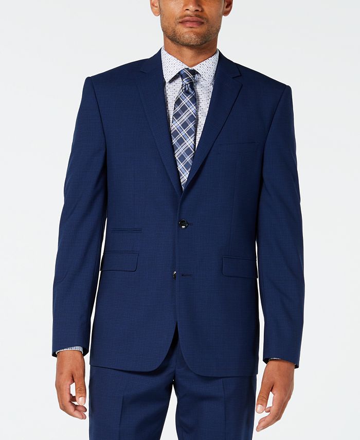 Vince Camuto Men's SlimFit Stretch High Blue Tonal Grid Wool Suit Macy's