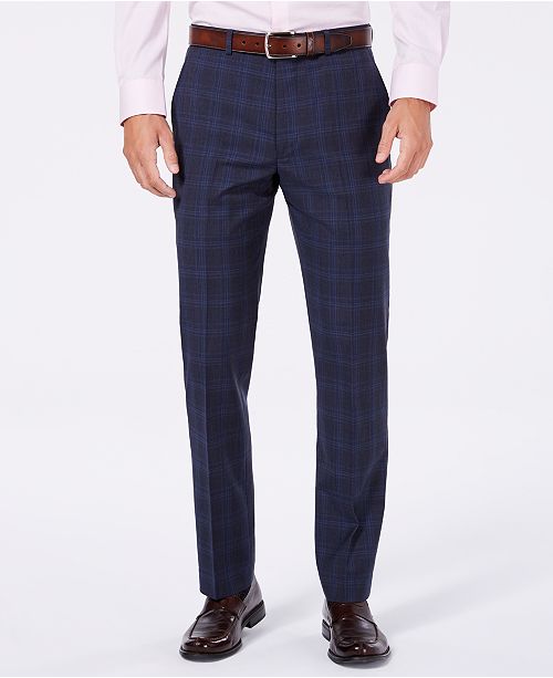 Vince Camuto Men's Slim-Fit Stretch Medium Blue Wool Plaid Suit ...