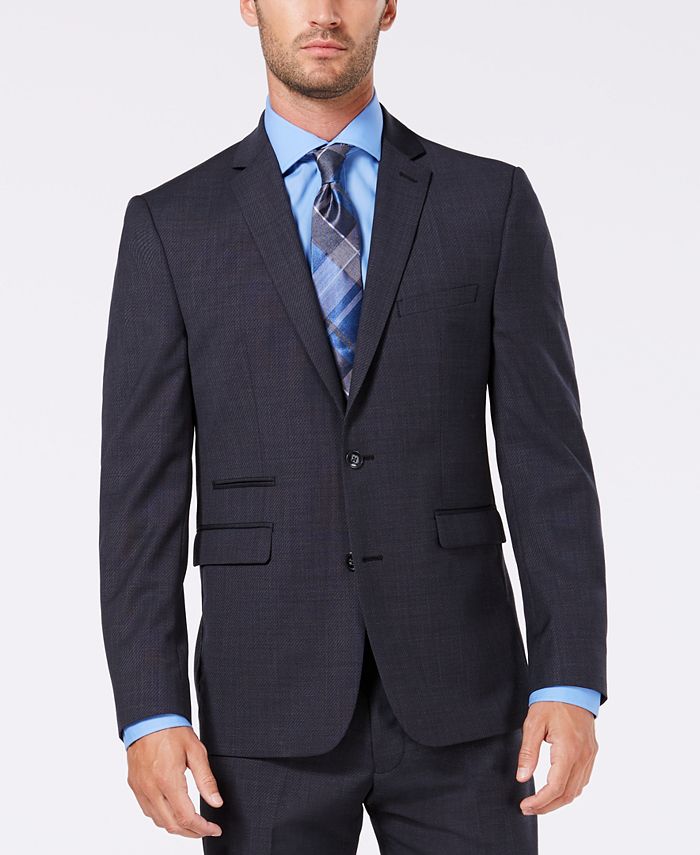 Vince Camuto Men's Slim-Fit Stretch Charcoal Stepweave Wool Suit - Macy's