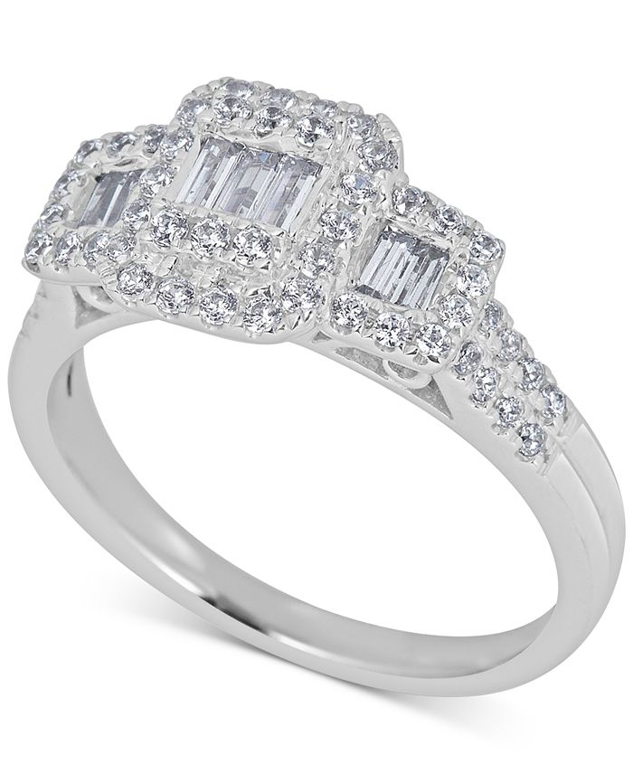 Macy's Diamond Baguette Engagement Ring (3/4 ct. t.w.) in 14k White ...