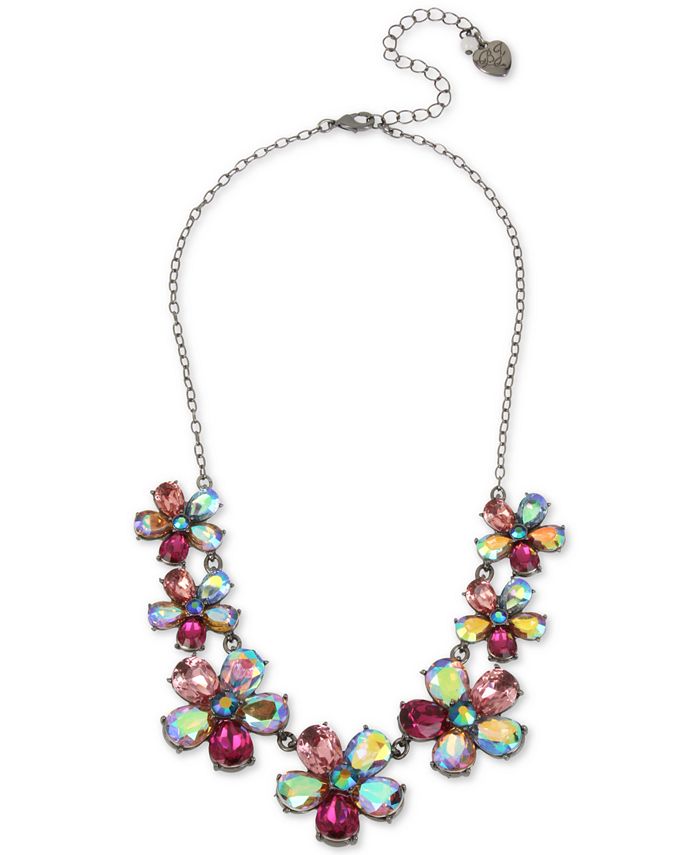 Betsey Johnson Hematite-Tone Crystal Flower Statement Necklace, 16
