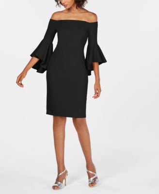 calvin klein off shoulder black dress