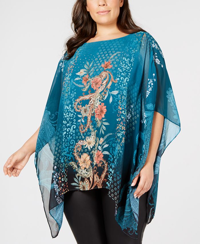 JM Collection Plus Size Printed Poncho, Created for Macy's - Macy's