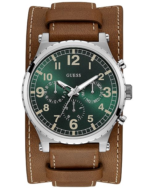 Guess Men S Brown Leather Cuff Strap Watch 46mm Reviews