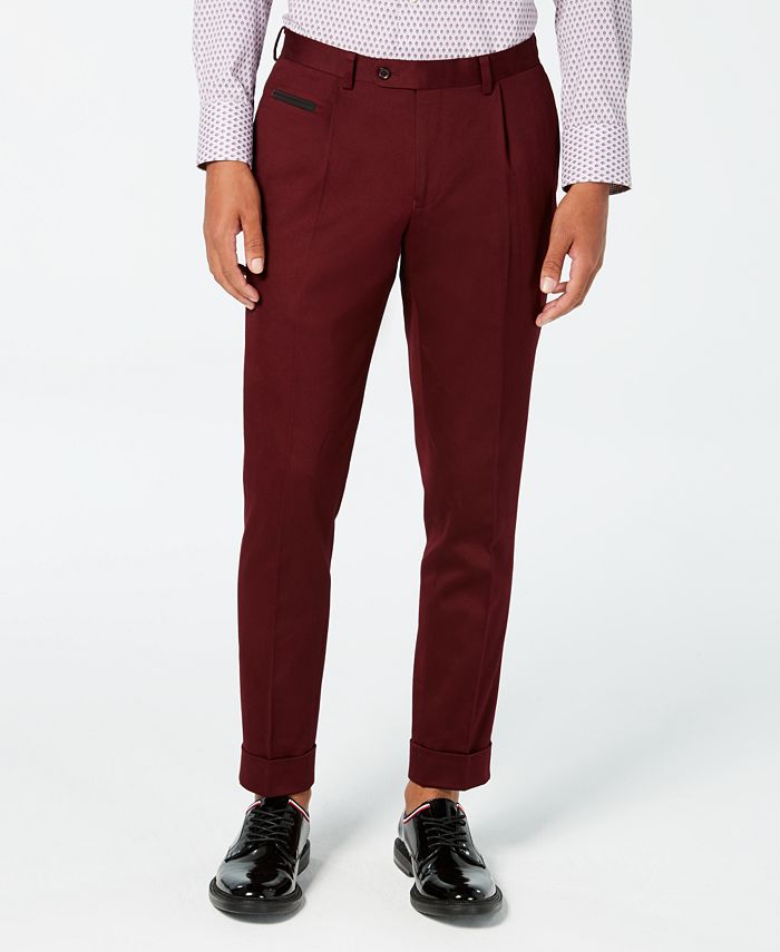 Tallia Men's Slim-Fit Pleated Cropped Solid Dress Pants - Macy's