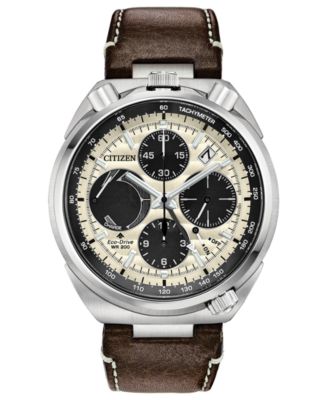 Citizen - Men's Chronograph Promaster Tsuno Racer Brown Leather Strap Watch 45mm