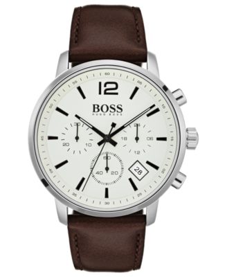 BOSS - Men's Chronograph Attitude Brown Leather Strap Watch 44mm