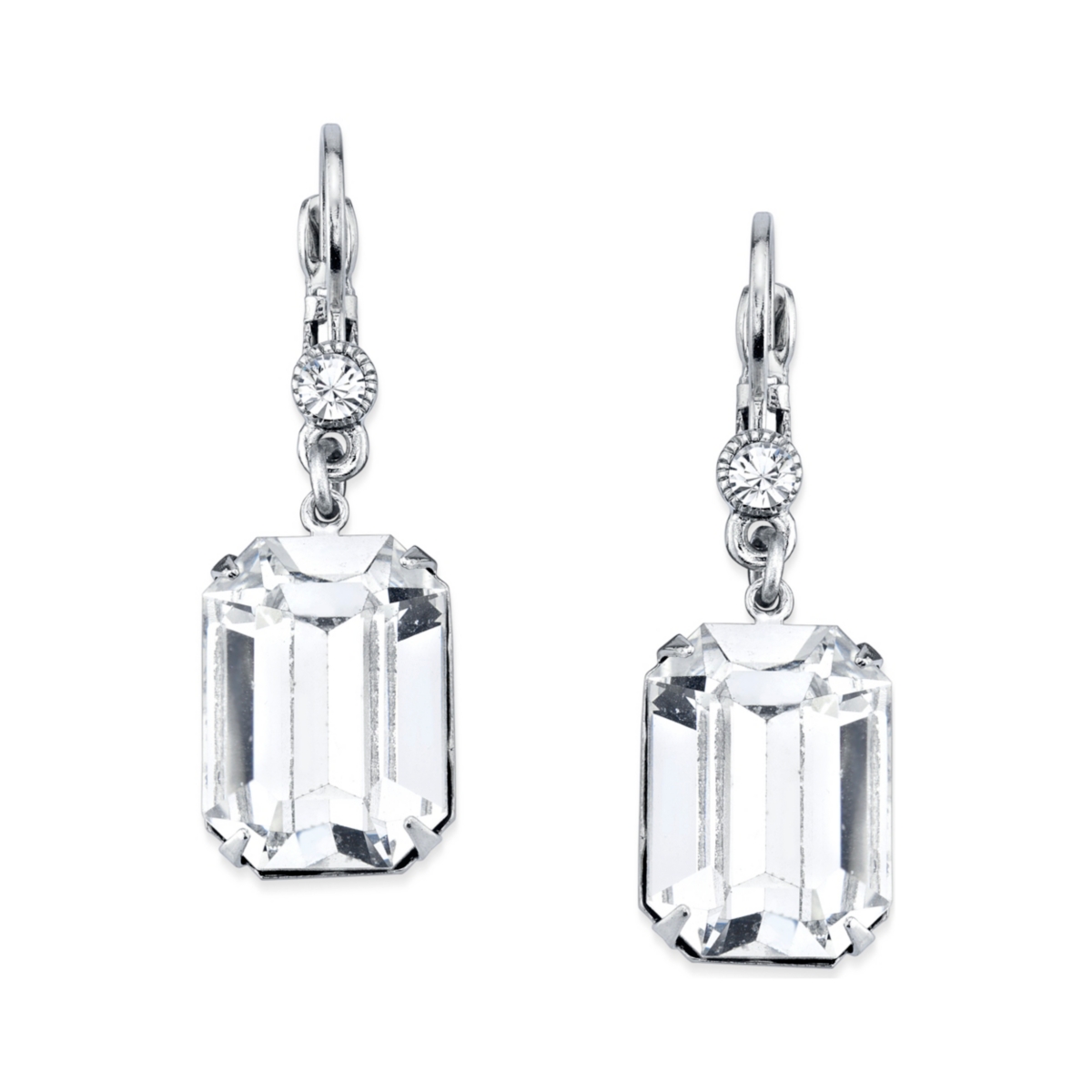 2028 Silver-tone Genuine Crystal Square Drop Earrings In Silver