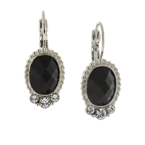 image of 2028 Silver-Tone Black Oval with Crystal Accent Drop Earrings