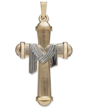 image of Textured Cross with Robe Pendant in 14k Gold & White Gold