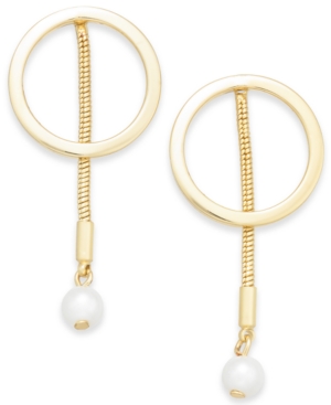 image of Alfani Gold-Tone Hoop & Imitation Pearl Linear Drop Earrings, Created for Macy-s