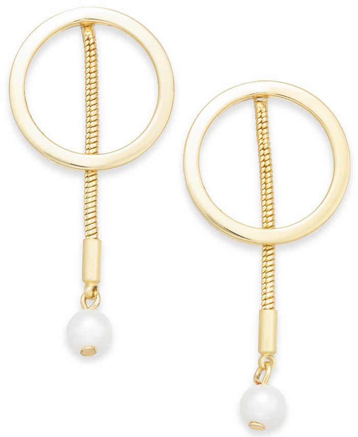 Alfani Gold-Tone Hoop & Imitation Pearl Linear Drop Earrings, Created ...
