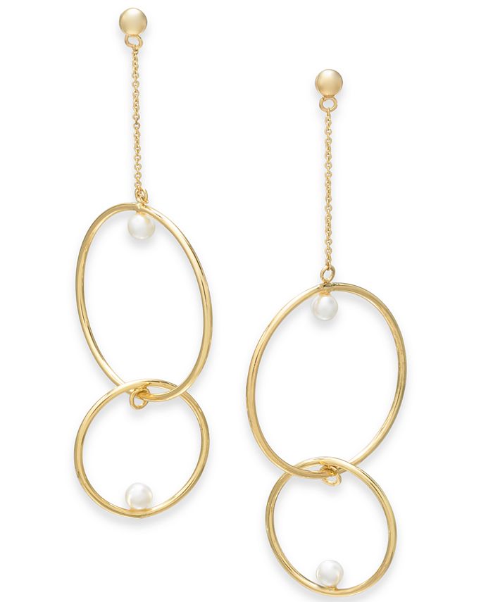 Alfani Gold-Tone Imitation Pearl Double-Hoop Linear Drop Earrings ...