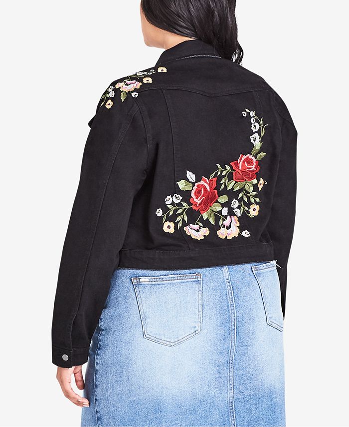City Chic Trendy Plus Size Embroidered Denim Jacket - Macy's