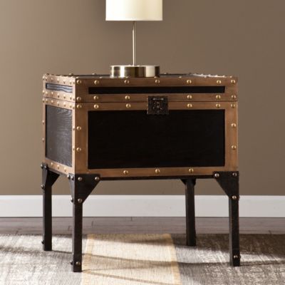 Southern Enterprises Drifton Travel Trunk Side Table, Quick Ship
