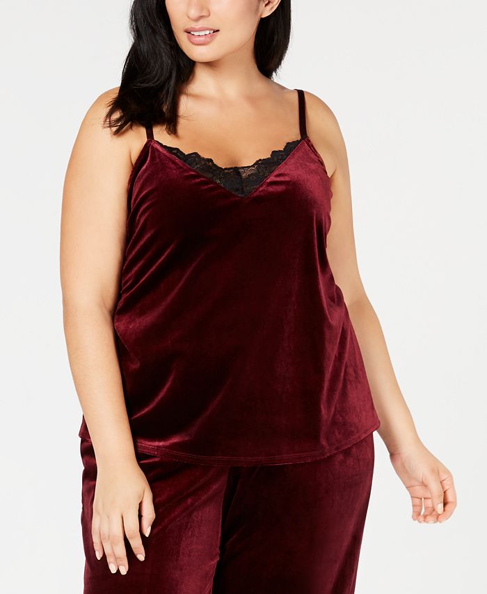 INC International Concepts I.N.C. Plus Size LaceTrim Velvet Cami Top