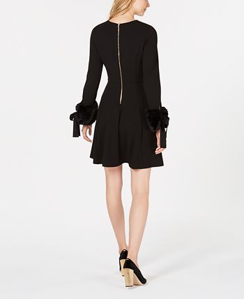 Calvin Klein Faux Fur Tie Sleeve Dress Macy s