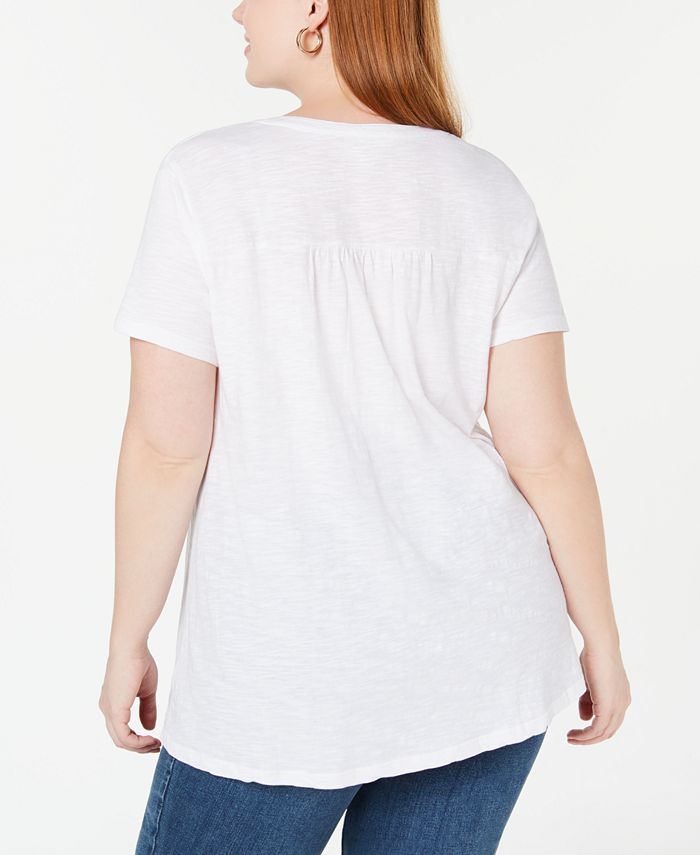 Style & Co Plus Size Cotton Embroidered Flounce Top, Created for Macy's ...