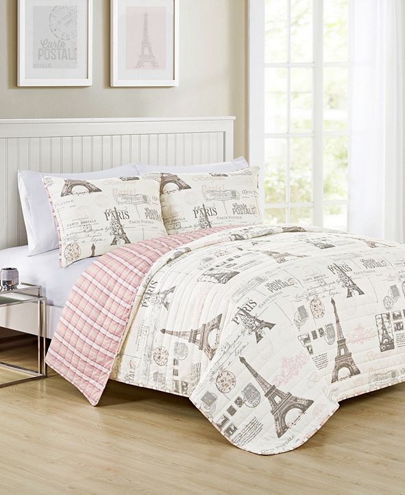 VCNY Home Carte  Postale Reversible 3 Pc Quilt Set 