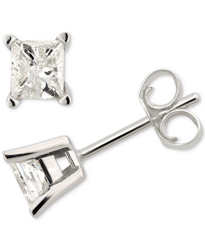 Macy's Diamond Princess Stud Earrings (1/2 ct t.w.) in 14k White Gold ...