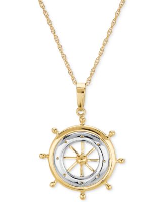 Macy's - Men's Two-Tone Ship's Wheel 24" Pendant Necklace in 10k Gold
