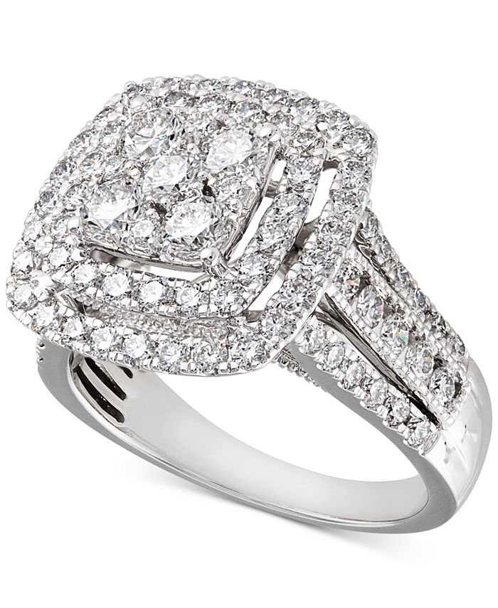 Macy's Diamond Halo Cluster Engagement Ring (2 ct. t.w.) in 14k White ...