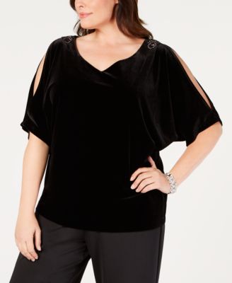 Alex Evenings - Plus Size Velvet Split-Sleeve Top