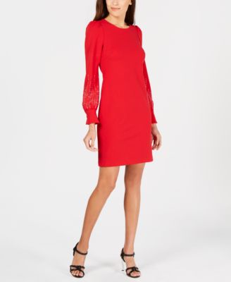 calvin klein red long sleeve dress