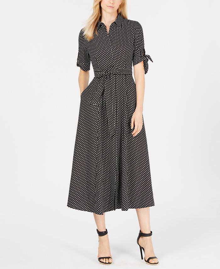 Calvin Klein Polka Dot Belted Maxi Shirtdress & Reviews - Dresses - Petites  - Macy's