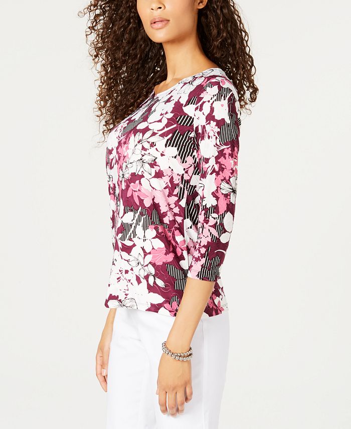 JM Collection Women's Printed Pointed Hem Top Paisley Glow Size Petite S