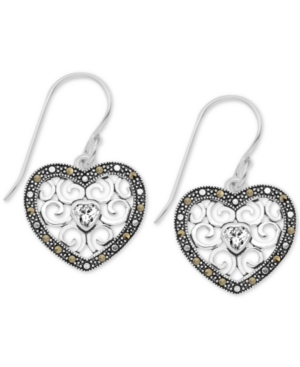 image of Marcasite Filigree Heart Drop Earrings in Fine Silver Plate