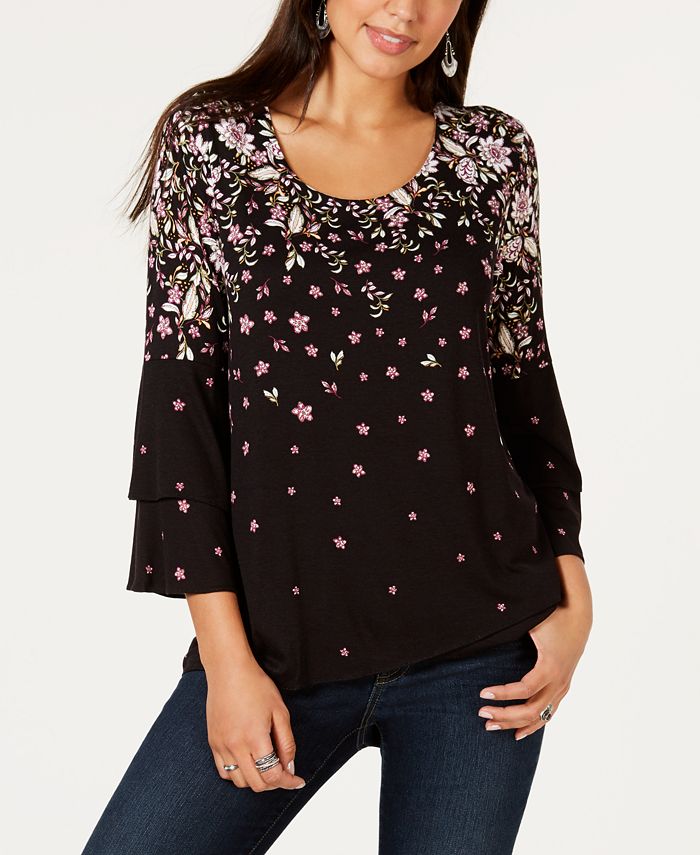 Style & Co Petite Tiered-Sleeve Printed Top, Created for Macy's - Macy's
