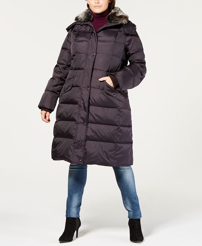 London Fog Plus Size FauxFurCollar Hooded Puffer Coat Macy's