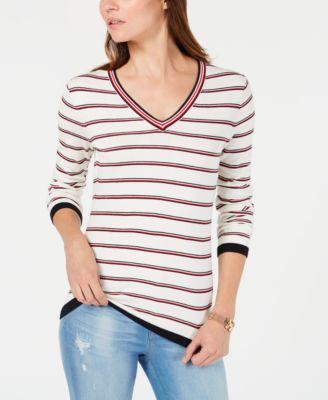 Tommy Hilfiger - Cotton Striped V-Neck Sweater