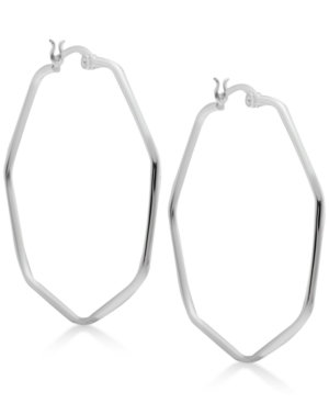image of Essentials Hexagon Large Medium Hoop Earrings in Fine Silver-Plate
