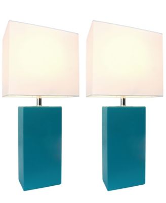 Elegant Designs 2 Pack Modern Leather Table Lamps with White Fabric Shades