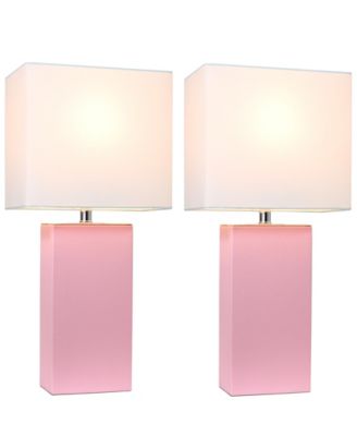 Elegant Designs 2 Pack Modern Leather Table Lamps with White Fabric Shades