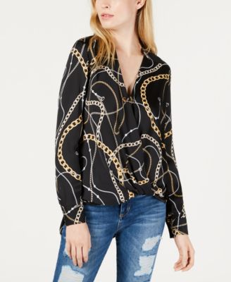 GUESS - Chain-Print High-Low Surplice Top