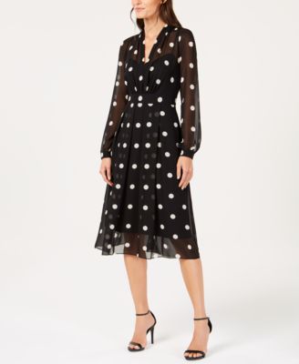 Anne Klein - Printed Tie-Neck Dress